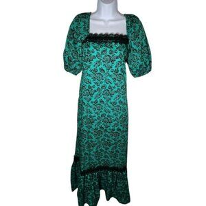 Joan Andersen Princess Kaiulani‎ Dress Size 10 Green Floral Hawaii VTG Maxi